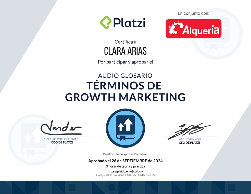 Diploma de Audioglosario: Aprende los Términos Básicos de Growth Marketing