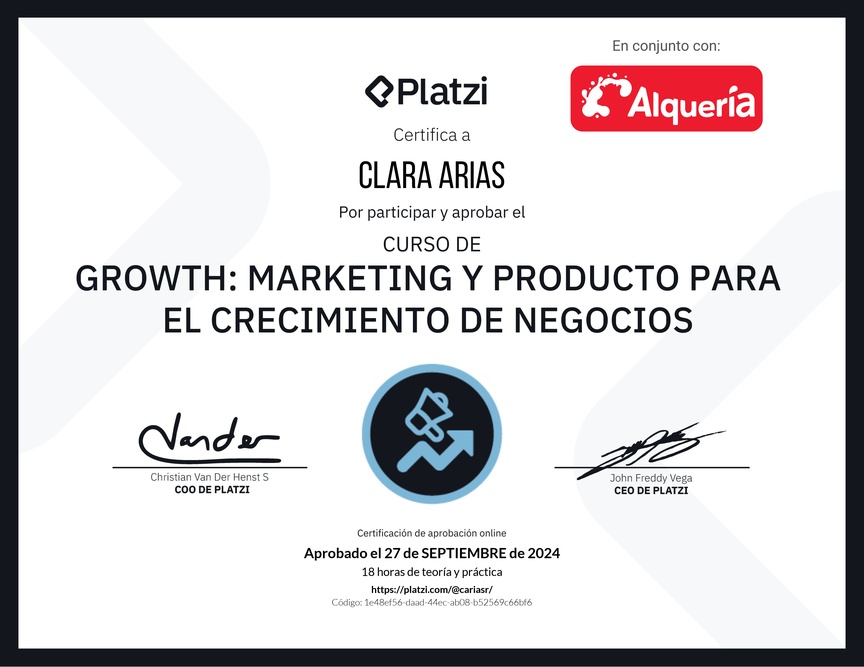 Diploma del Curso de Growth: Marketing y Producto para el Crecimiento de Negocios