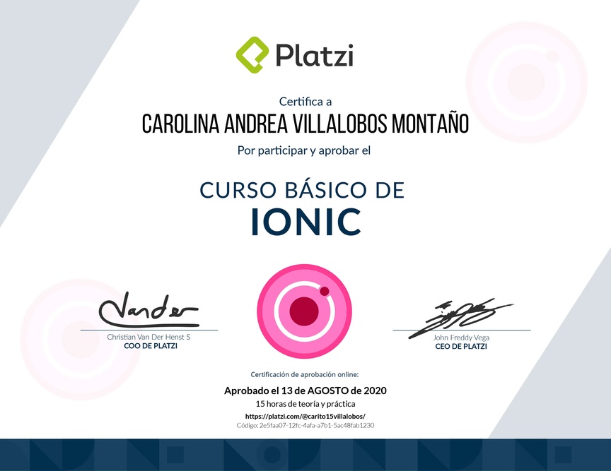 Diploma del Curso Básico de Ionic 2018