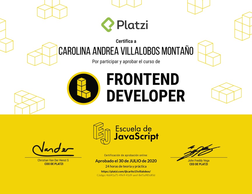 Diploma del Curso de Frontend Developer 2019