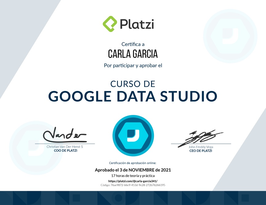 Diploma del Curso de Google Data Studio