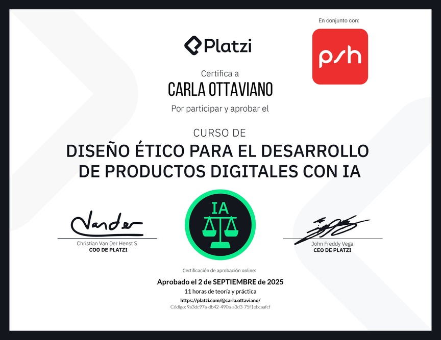 Diploma del Curso de Diseño Ético para el Desarrollo de Productos Digitales con IA
