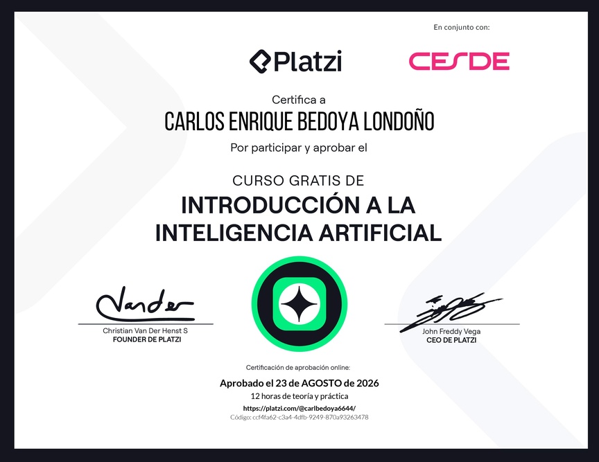 Diploma del Curso Gratis de Introducción a la Inteligencia Artificial
