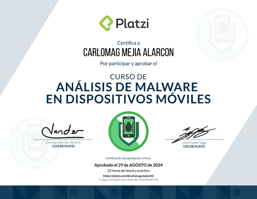 Diploma del Curso de Análisis de Malware para Dispositivos Móviles