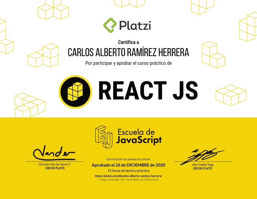 Diploma del Curso Práctico de React JS 2019