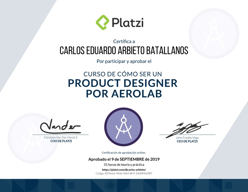 Diploma del Curso de Product Designer con Aerolab