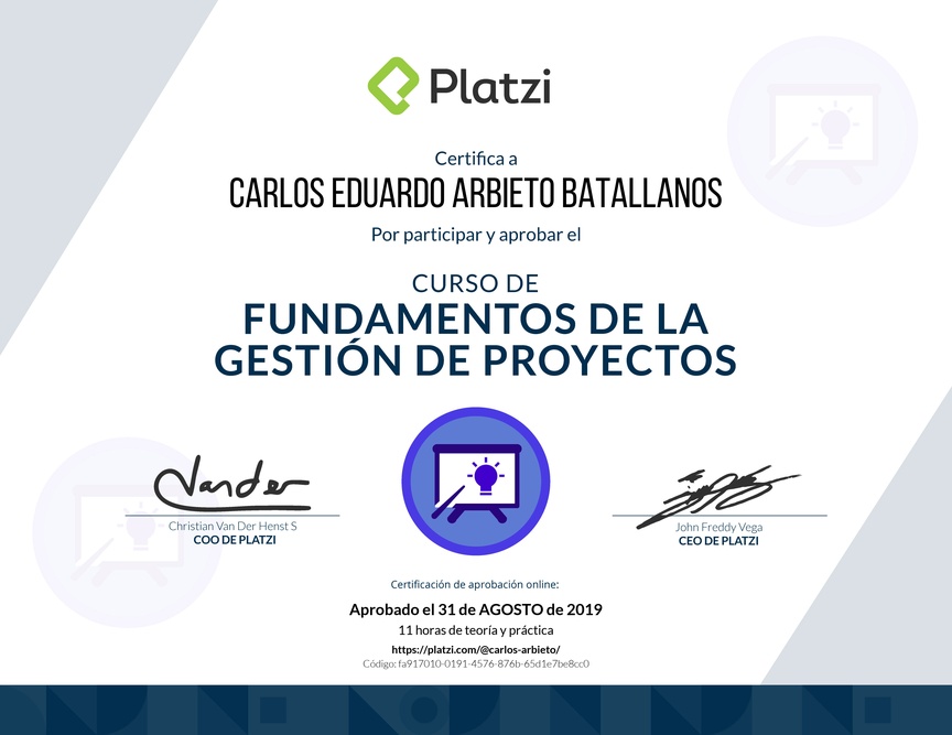 Diploma de Fundamentos de la Gestión de Proyectos - 2018