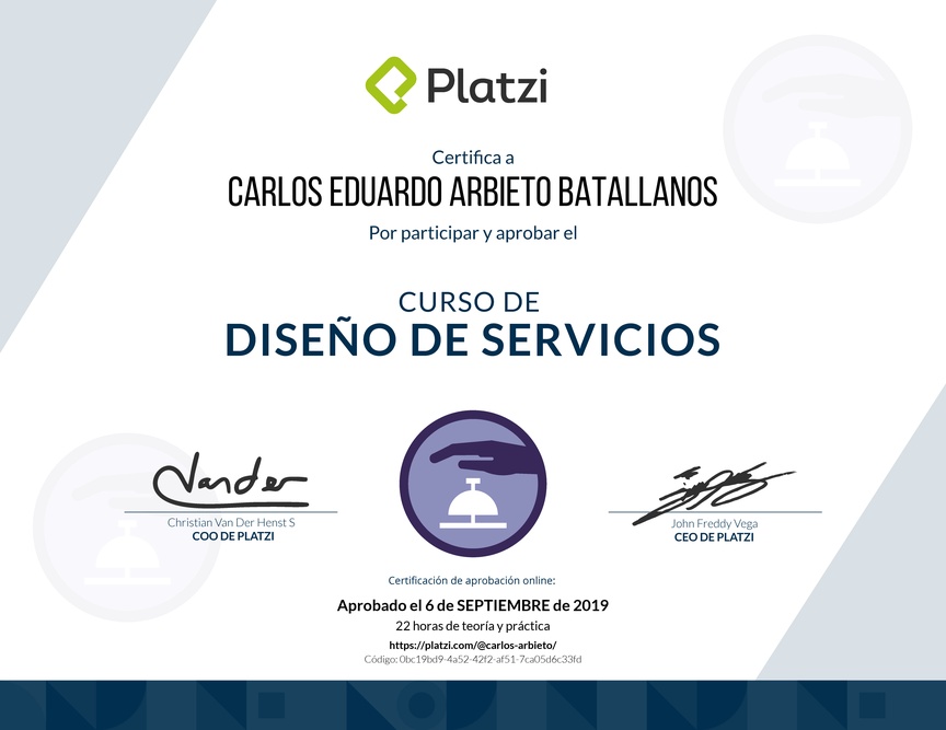 Diploma del Curso de Diseño de Servicios