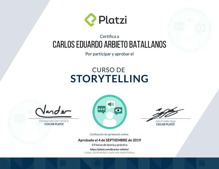 Diploma del Curso Básico de Storytelling