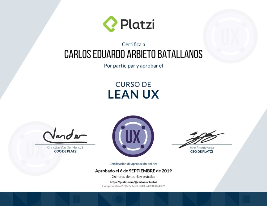 Diploma del Curso de Lean UX Práctico
