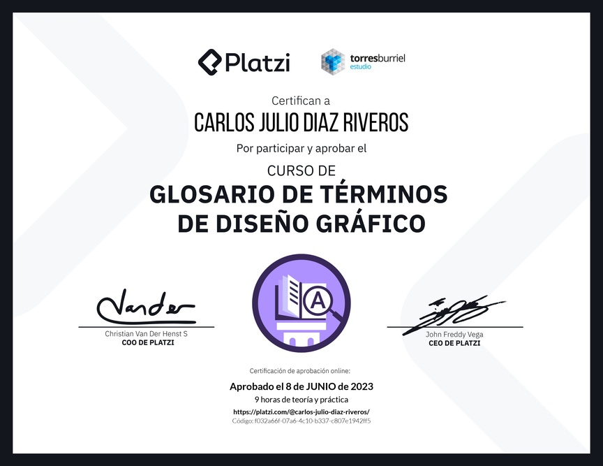 Diploma del Curso de Glosario de términos de Diseño Gráfico