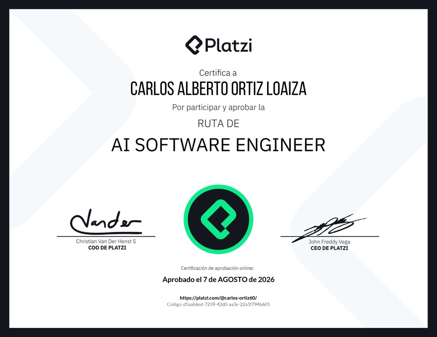 Diploma AI Software Engineer de Carlos Alberto Ortiz Loaiza