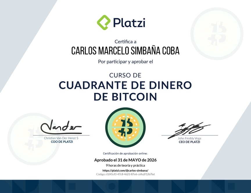 Diploma de Cuadrante de Dinero de Bitcoin y Criptomonedas