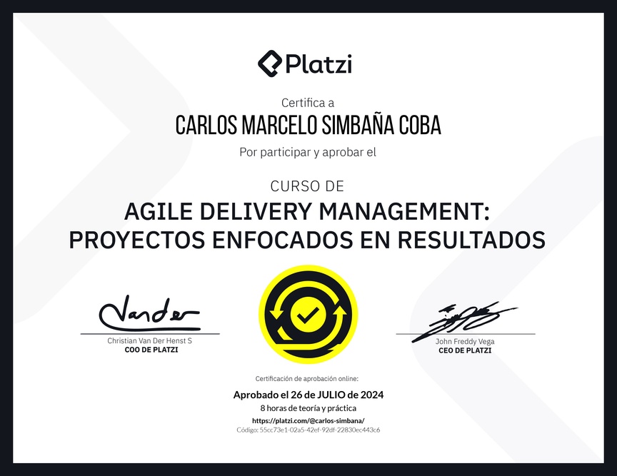 Diploma del Curso de Agile Delivery Management: Proyectos Enfocados en Resultados