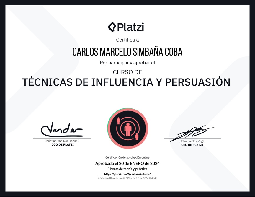 Diploma del Curso de Técnicas de Influencia y Persuasión