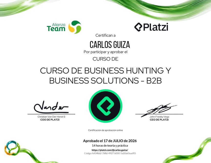 Diploma del Curso de Business Hunting y Business Solutions - B2B