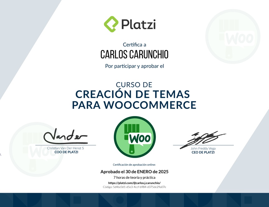 Diploma del Curso de Creación de Temas para WooCommerce