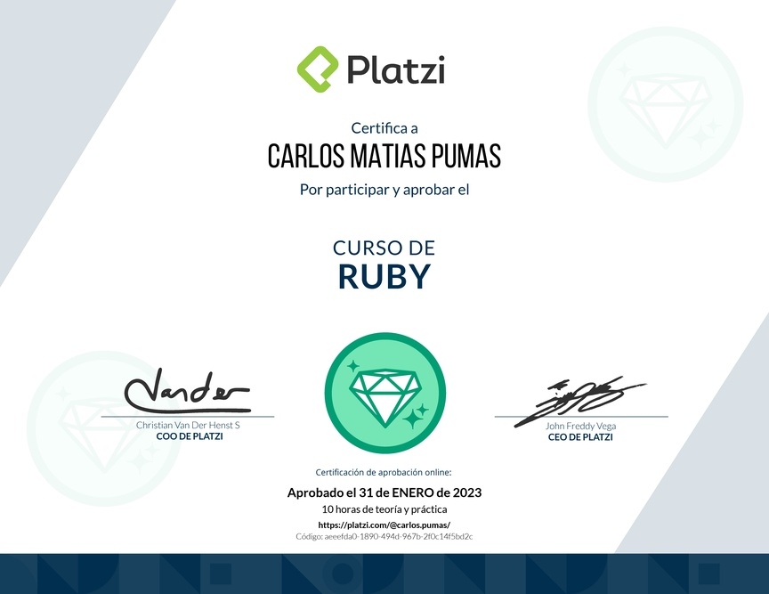Diploma del Curso de Ruby