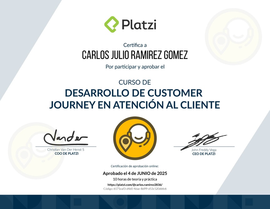 Diploma del Curso de Desarrollo de Customer Journey en Atención al Cliente