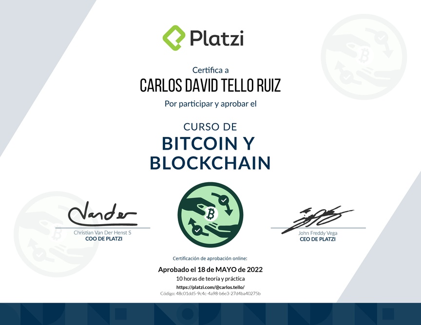 Diploma del Curso de Bitcoin y Blockchain