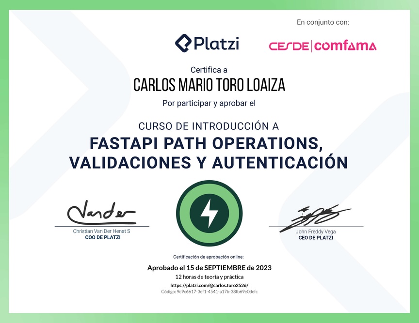 Diploma del Curso de FastAPI: Introducción, Operaciones, Validaciones y Autenticación