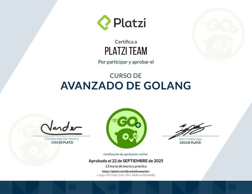 Diploma del Curso de Go Avanzado: Concurrencia y Patrones de Diseño