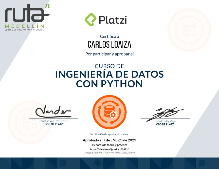 Diploma del Curso de Ingeniería de Datos con Python