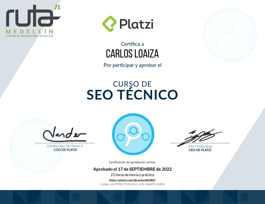 Diploma del Curso de Optimización de SEO Técnico