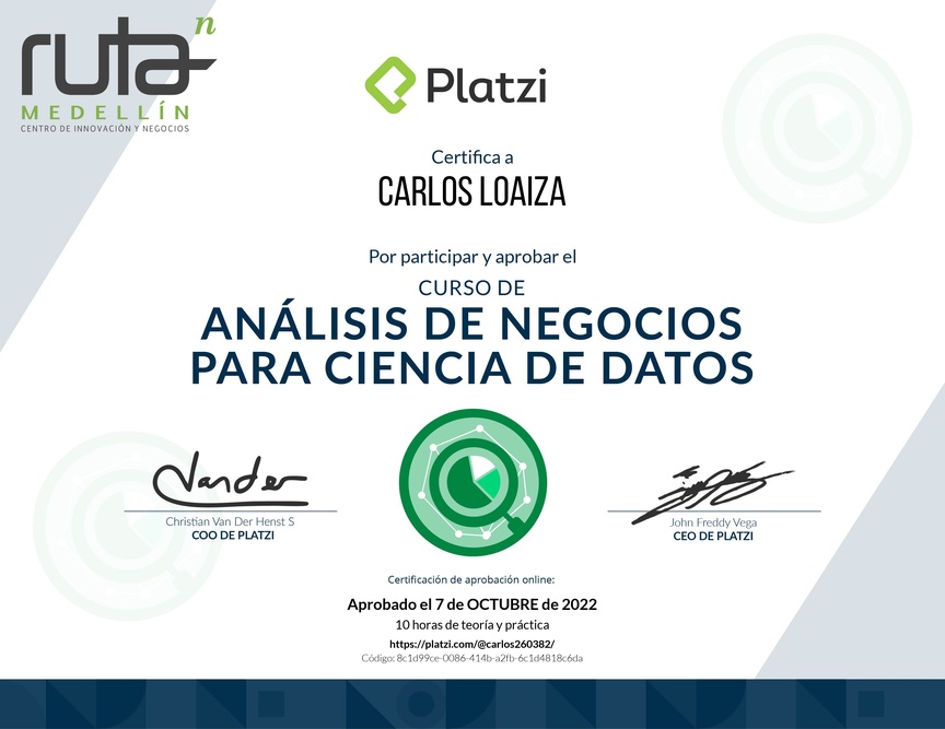 Diploma del Curso de Análisis de Negocios para Ciencia de Datos