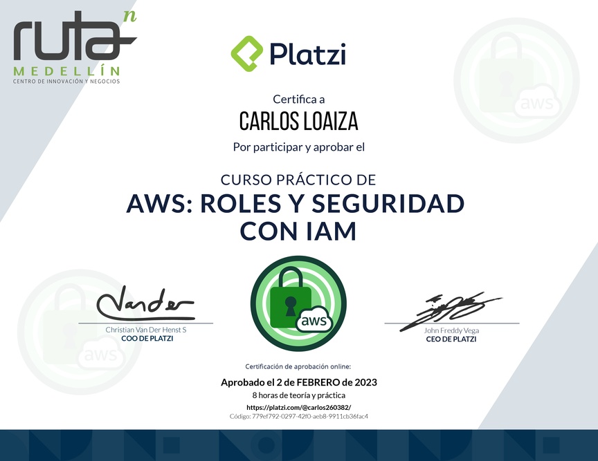 Diploma del Curso Práctico de AWS: Roles y Seguridad con IAM
