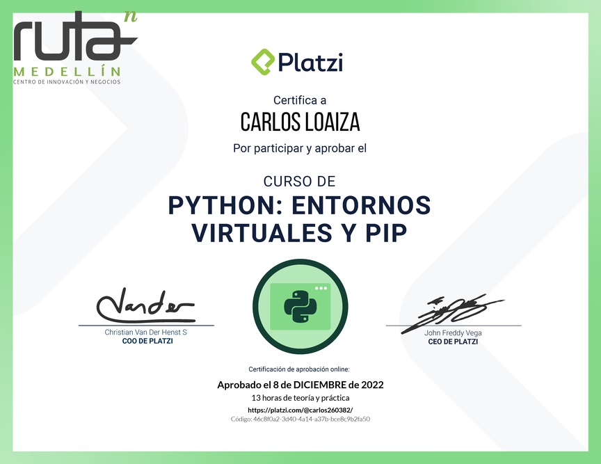 Diploma del Curso de Python: PIP y Entornos Virtuales