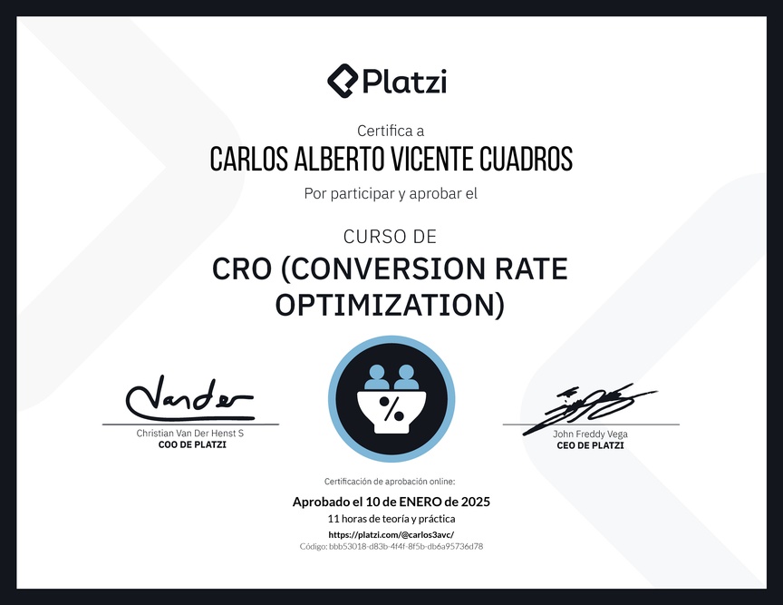 Diploma del Curso de CRO (Optimización de Conversiones)