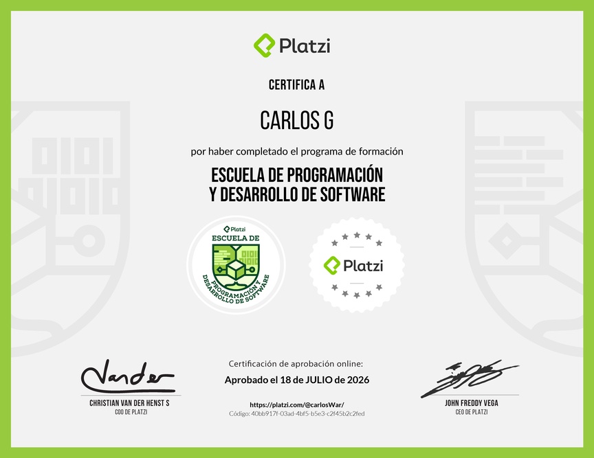 Diploma de la Ruta de Aprendizaje de Programación y Desarrollo de Software
