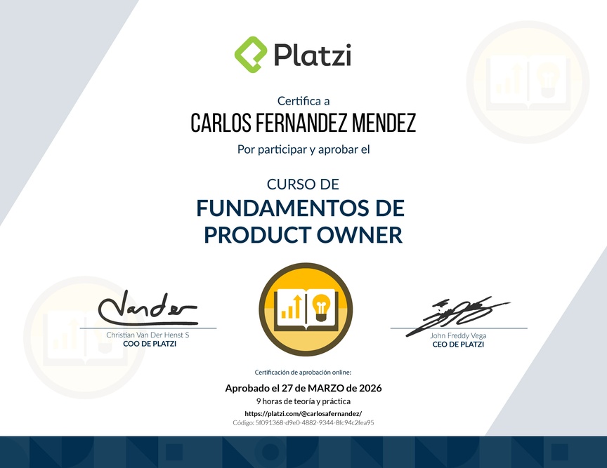 Diploma del Curso de Fundamentos de Product Owner