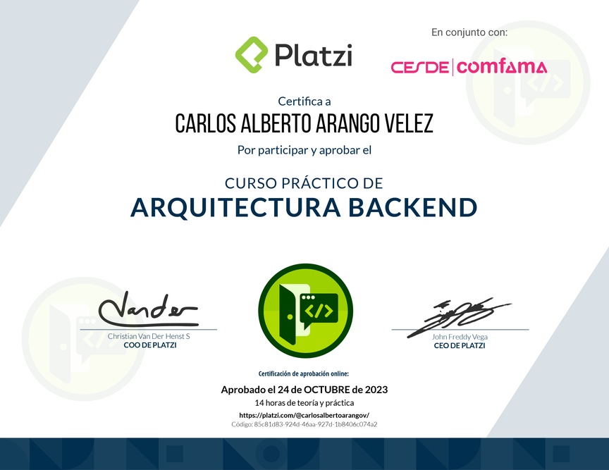 Diploma del Curso Práctico de Arquitectura Backend