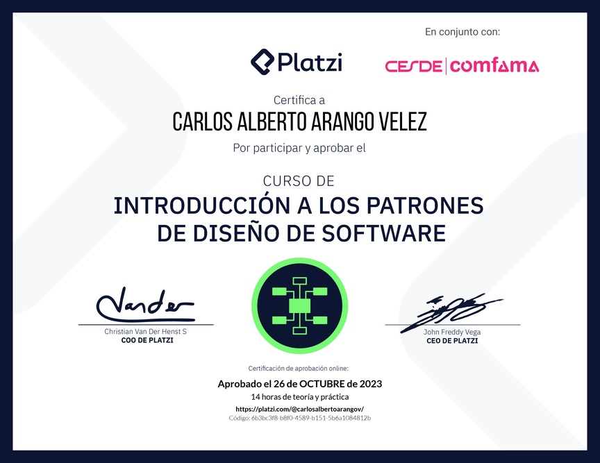 Diploma del Curso de Introducción a los Patrones de Diseño de Software