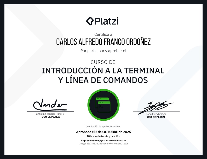 Diploma del Curso de Introducción a la Terminal y Línea de Comandos