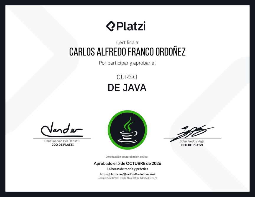 Diploma del Curso de Java