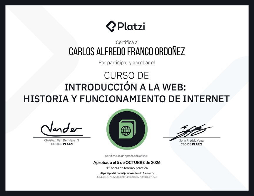 Diploma del Curso de Introducción a la Web: Historia y Funcionamiento de Internet