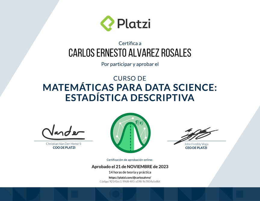 Diploma del Curso de Matemáticas para Data Science: Estadística Descriptiva