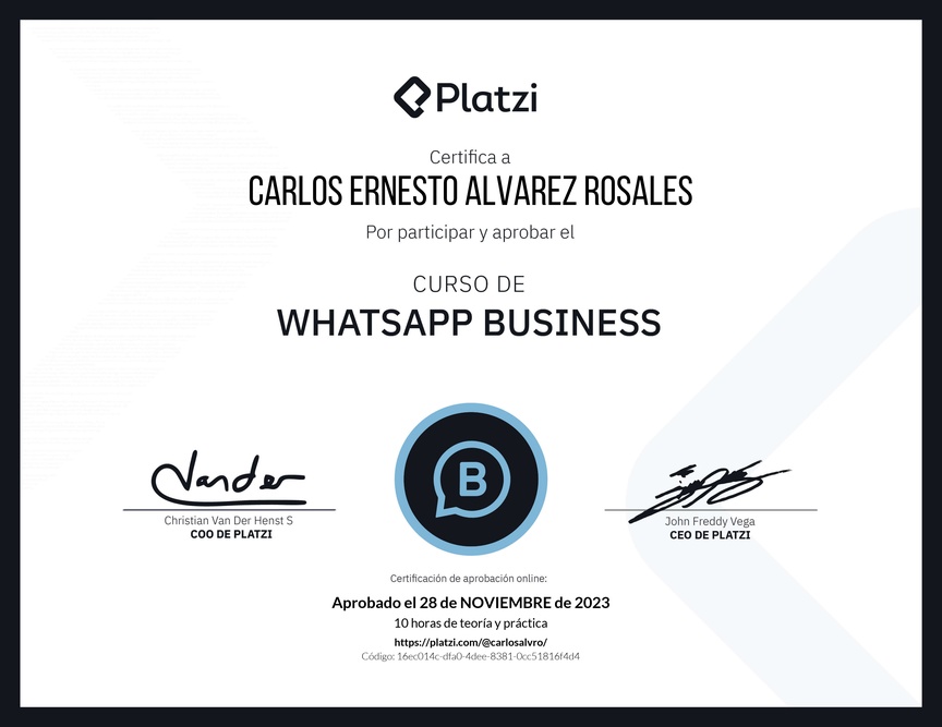 Diploma del Curso de Whatsapp Business