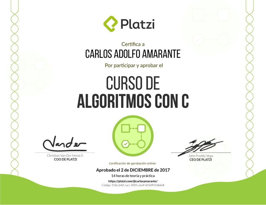 Diploma del Curso de Algoritmos con C 2017