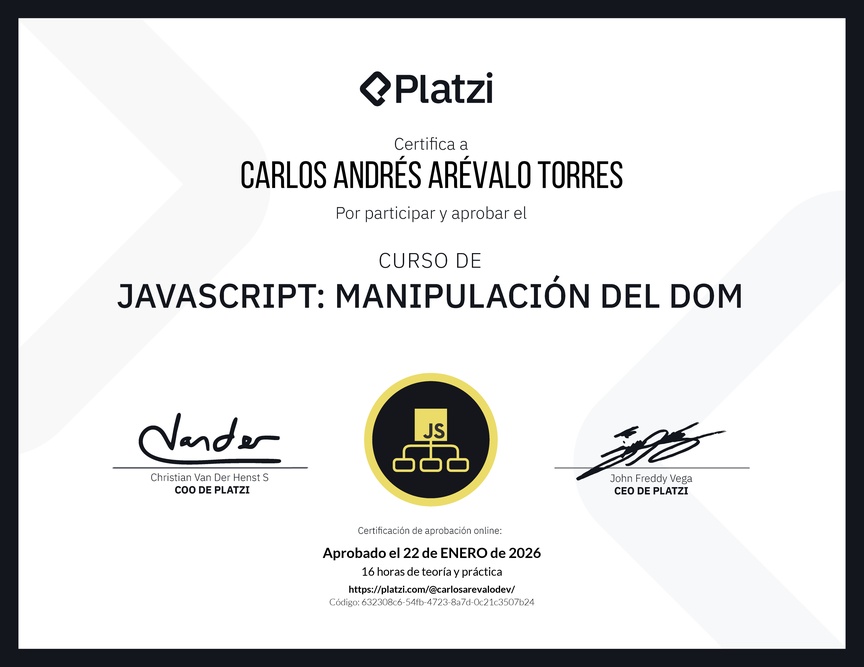 Diploma del Curso de JavaScript: Manipulación del DOM