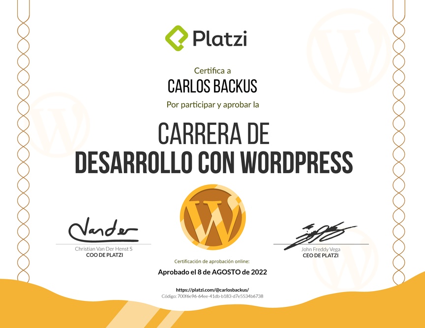 Diploma de la Ruta de Aprendizaje de Desarrollo con WordPress