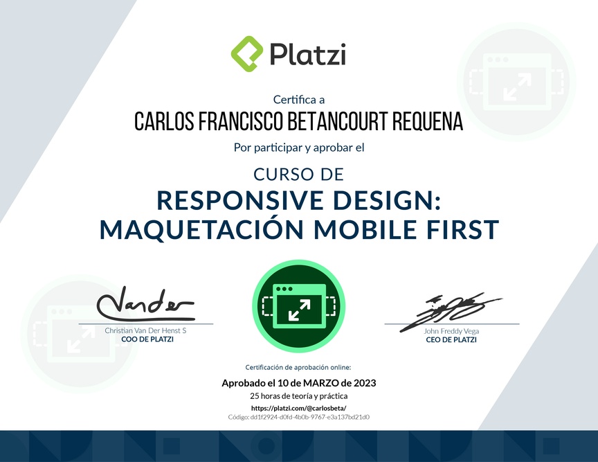Diploma del Curso de Responsive Design: Maquetación Mobile First