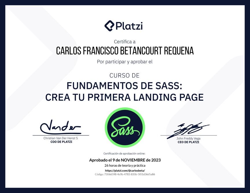 Diploma del Curso de Fundamentos de Sass: Crea tu Primera Landing Page