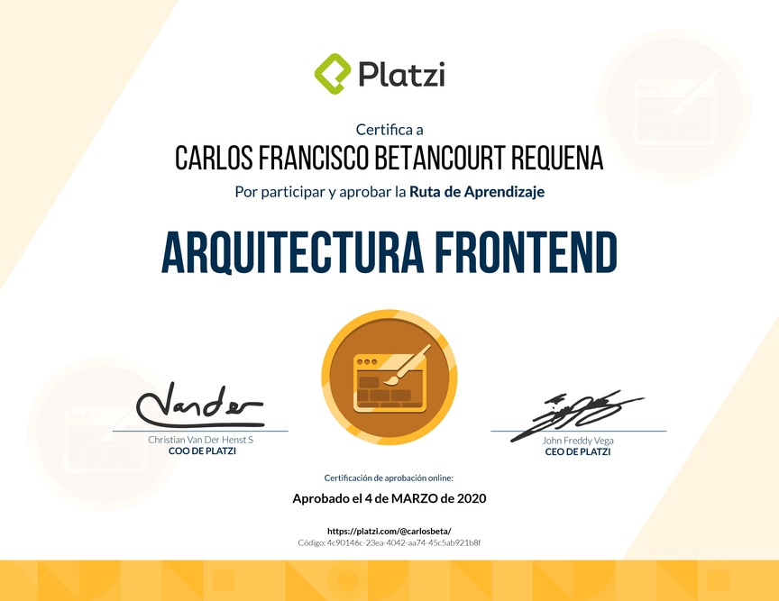 Diploma de la Ruta de Aprendizaje de Arquitectura Frontend
