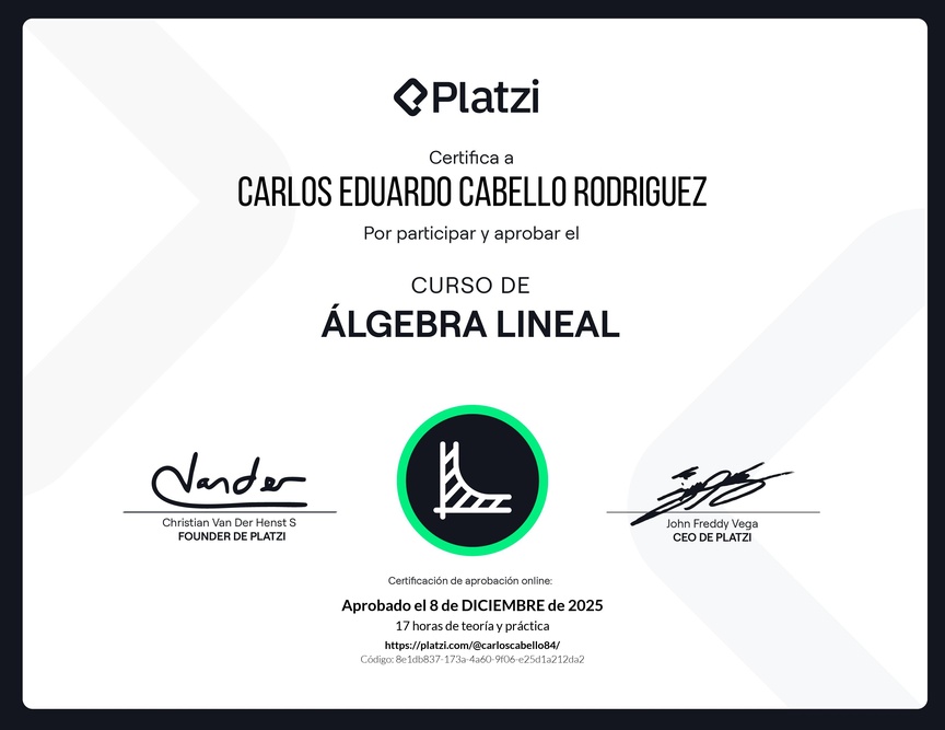Diploma del Curso de Álgebra Lineal: Fundamentos y Aplicaciones