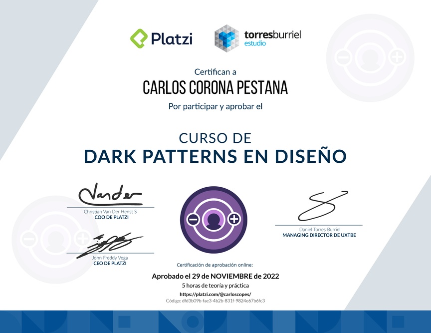 Diploma del Curso para Evitar Dark Patterns