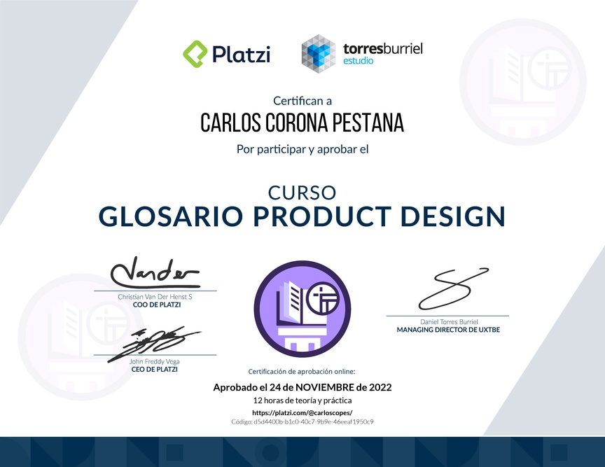 Diploma del Curso de Glosario en Product Design